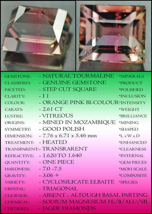 2.61 CT WONDERF NATURAL BI COLOUR WATERMELON TOURMALINE, ORANGE & PINK RECTANGLE POLISHED GEMSTONE.