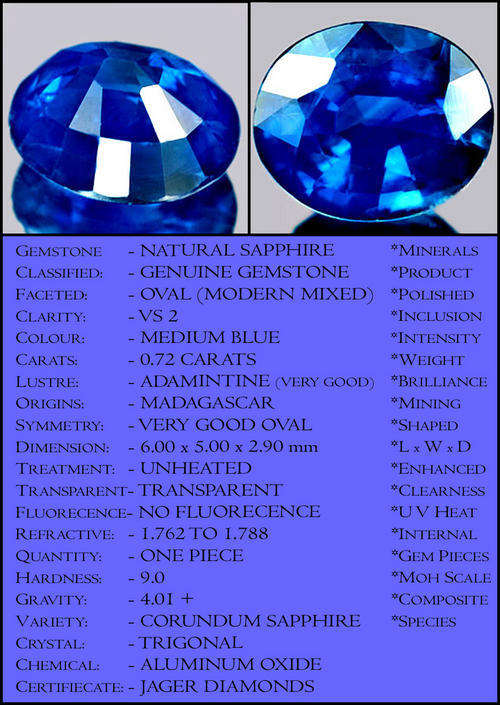 UNHEATED MEDIUM BLUE NATURAL SAPPHIRE. A NEATLY POLISHED OVAL GEMSTONE FROM MADAGASCAR..