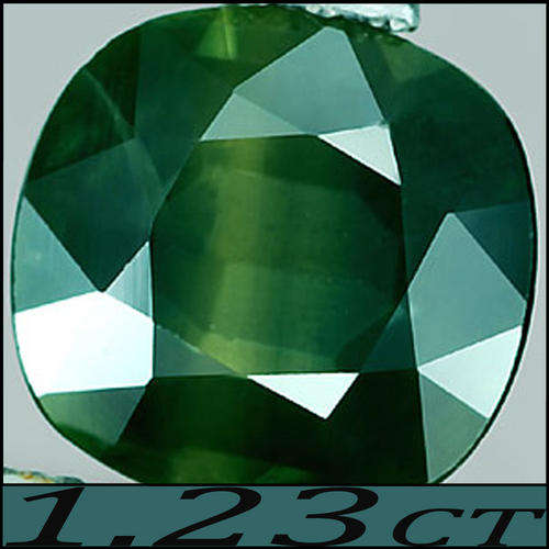 1.23 CT FANTASTIC DEEP GREEN NATURAL SAPPHIRE, AN ANTIQUE CUSHION POLISHED GEMSTONE.