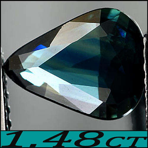 1.478 CT NATURAL DEEP BLUEISH FOREST GREEN SAPPHIRE GEMSTONE, A CLEAN MODERN FANCY POLSIHED PEAR.