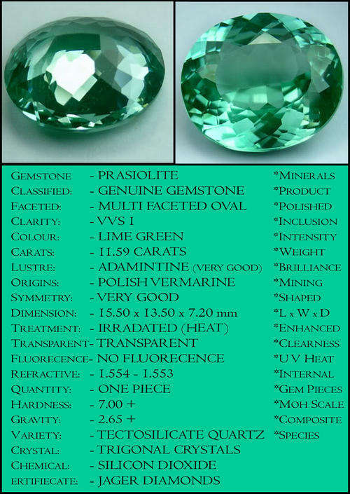 11.95 CT LOVELY BRIGHT LIME GREEN NATURAL PRASIOLITE, A MODERN BRILLIANT MULTI FACETED OVAL GEM.