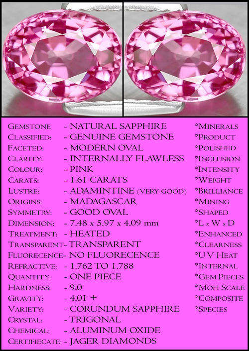 1.67 CT STUNNING FLAWLESS SAPPHIRE, A PINK PRECISION OVAL POLISHED GEMSTONE