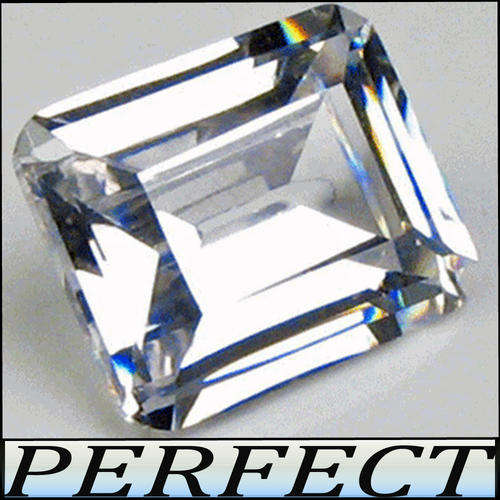 7.88 CT ENCHANTING EMERALD PRECISION POLISHED DIAMOND SIMULANT, TOP WHITE D-COLOUR.