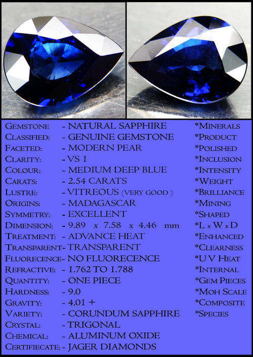 2.54 CT BLAZING BLUE NATURAL SAPPHIRE, A PRISTENE PEAR POLISHED GEMSTONE.