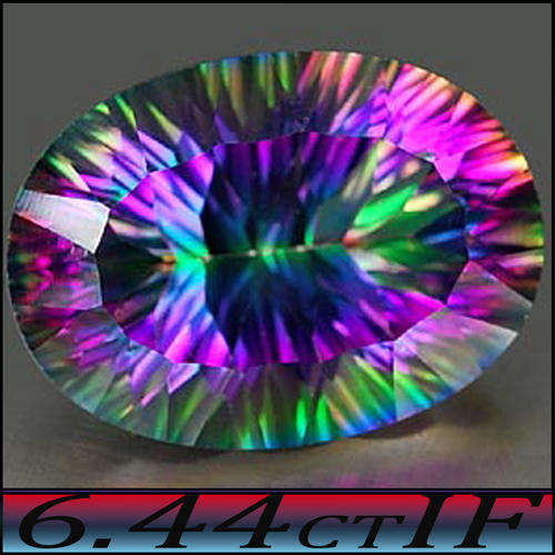 6.44 CT AWSOME CONCAVE OVAL POLISHED MYSTIC GREEN RAINBOW QUARTZ, A FLAWLESS GEMSTONE.