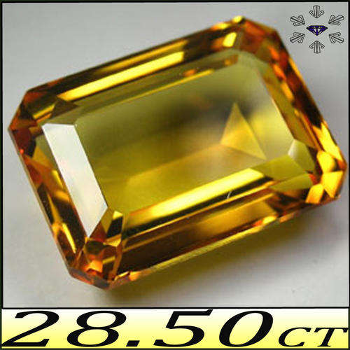 28.50 CT GOLDEN YELLOW PRECISION POLISHED EMERALD OCTAGON SAPPHIRE, A CHATHAM SYNTHETIC CREATION.