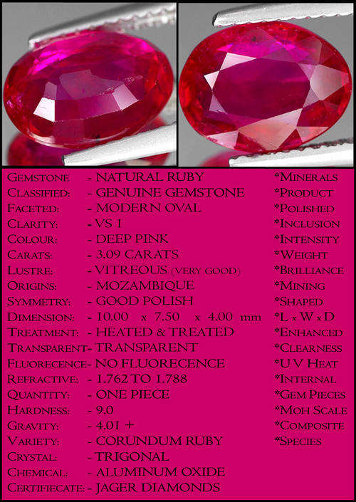 3.09 CT NATURAL CLEAN TOP RED PINK RUBY, AN OVAL POLISHED GEMSTONE FROM MOZAMBIQUE.