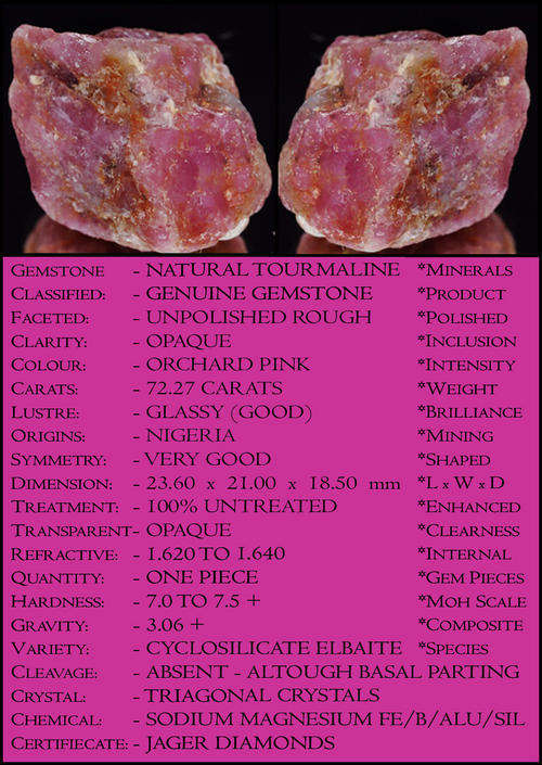 72.27 CT UNHEATED ORCHARD PINK RUBELITE TOURMALINE, 100% NATURAL UNPOLISHED ROUGH GEMSTONE