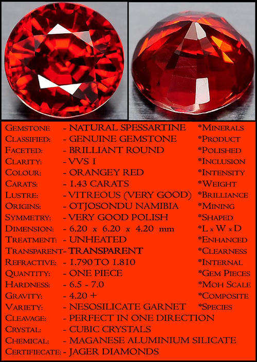 1.43 CT MAGICAL UNHEATED MANDARIN ORANGE SPESSARTINE GARNET, AN OVAL NAMIBIAN GEMSTONE.