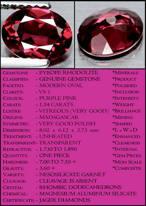 1.54 CT NATURAL RAVISHING PURPLE RED RHODOLITE GARNET, A CLEAN OVAL GEMSTONE FROM MADAGASCAR
