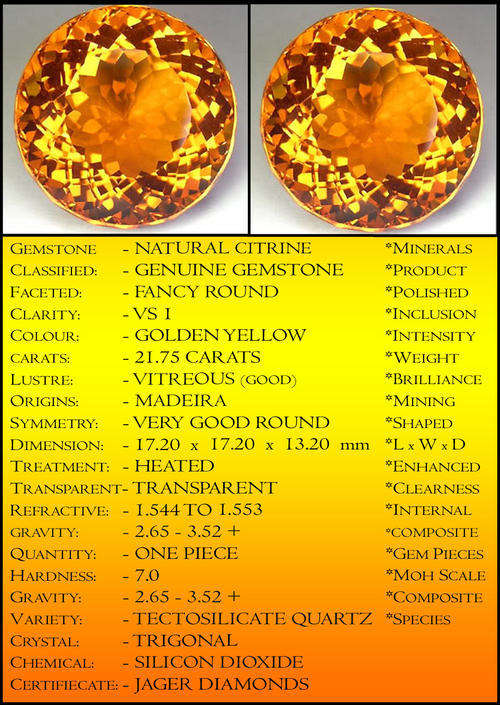 21.75 CT GLEAMING GOLDEN GLISTERNING CITRINE GEMSTONE POLISHED IN A FANCY ROUND