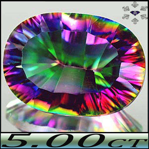 5.00 CT MAGICAL MYSTIC RAINBOW GREEN BRAZILLIAN QUARTZ GEMSTONE POLISHED IN A CONCAVE OVAL.