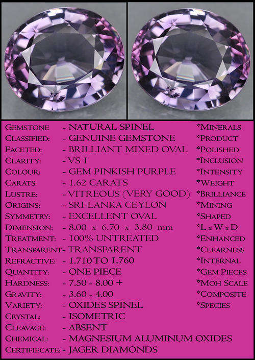 1.67 CT GORGEOUS GEM PINKISH PURPLE PERFECTLY POLISHED SRI LANKA SPINEL, A CLEAN  UNHEATED GEMSTONE.