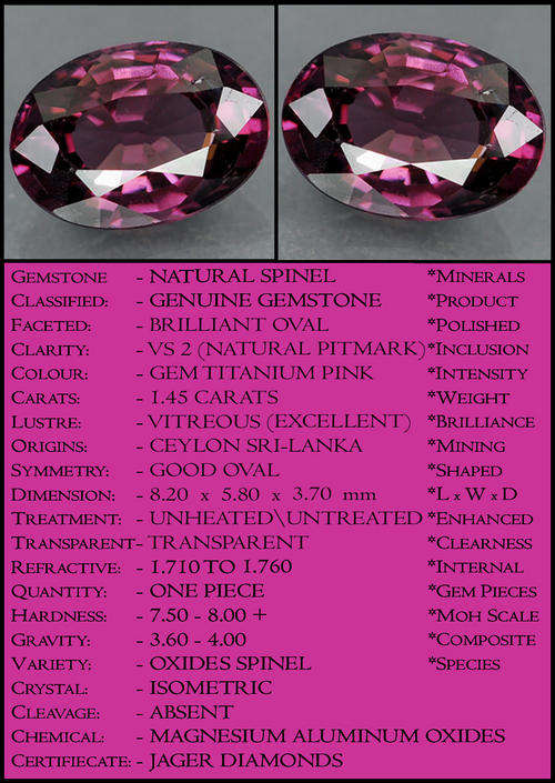 1.45 CT GENUINE UNTREATED GEM TITANIUM PINK SRI LANKA SPINEL, A LOOP CLEAN INVESTMENT GEMSTONE.