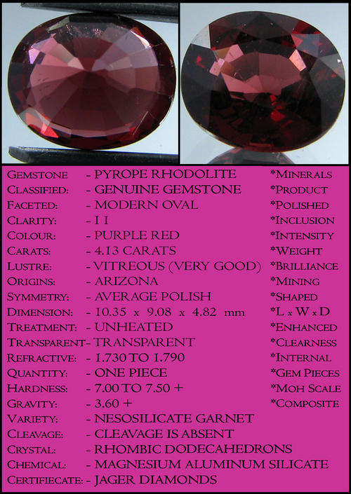 4.13 CT PRETTY NATURAL PURPLE RED RHODOLITE GARNET, A CLEAN OVAL GEMSTONE  FROM MADAGASCAR.