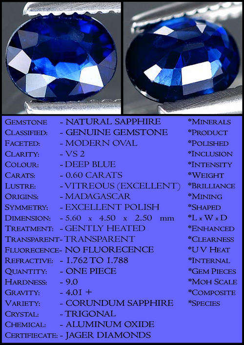 0.60 CARAT DELICATELY POLISHED DEEP BLUE SAPPHIRE, A SHINNING OVAL MADAGASCAR GEMSTONE.