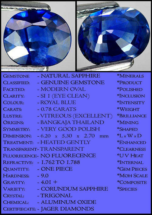 0.78 CT PRETTY ROYAL BLUE FOR A PRINCESS, MASTERFULLY OVAL POLISHED EYE CLEAN SAPPHIRE GEMSTONE.