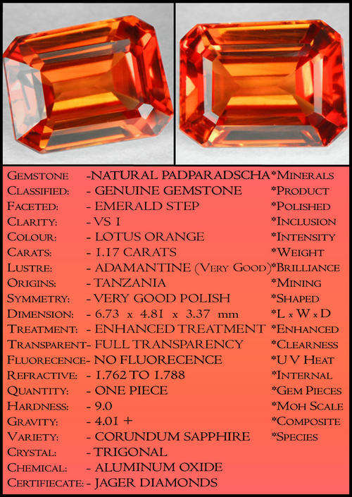 PADPARADSCHA ORANGE LOTUS BLOSSOM CLEAN NATURAL OCTAGON POLISHED SAPPHIRE GEMSTONE