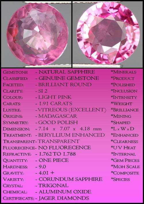 1.91CT PRETTY LIGHT PINK POLISHED BRILLIANT ROUND SAPPHIRE GEMSTONE.