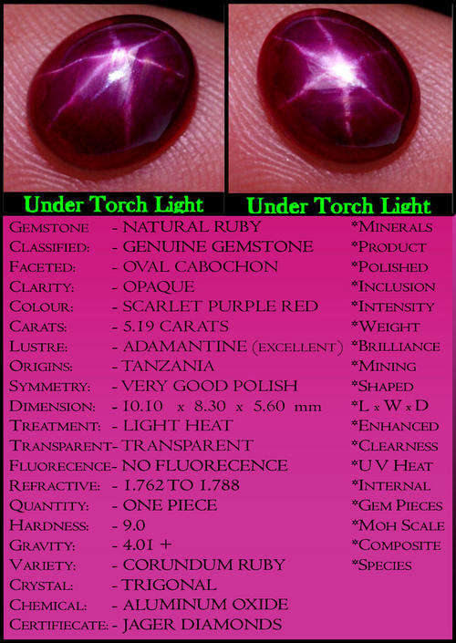 5.19 CT NAUTRAL 6-RAY STAR RUBY CABOCHON, A PURPLE RED TANZANIA GEMSTONE