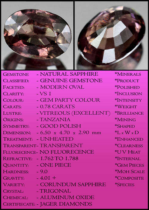 UNHEATED SAPPHIRE , VARY RARE PARTY COLOUR TANZANIA OVAL GEMSTONE [RED PINK PURPLE]