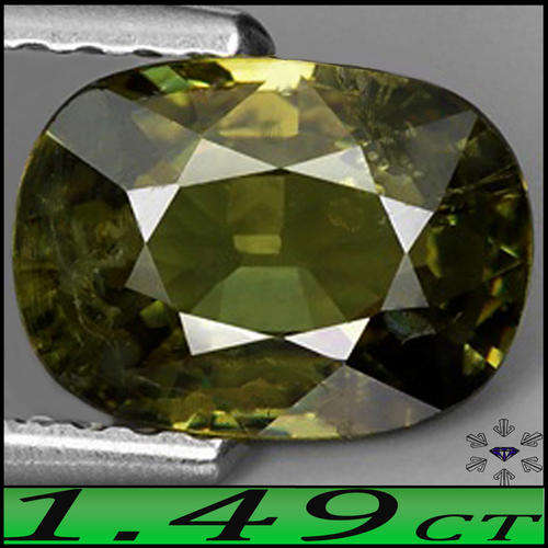 1.49CT SIZZELING SYCAMORE GREEN DEMANTOID GARNET [SI] GEMSTONE, POLISHED IN A CUSHION.