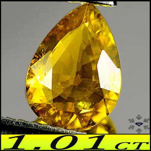 1.01CT TOURMALINE [VS] LUSTREOUS NATURAL YELLOW PERFECTLY POLISHED PEAR GEMSTONE.