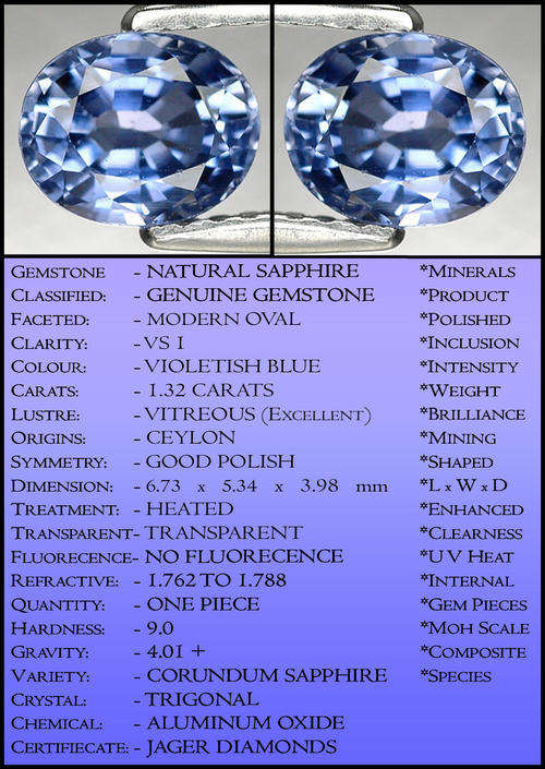 SAPPHIRE [VS] - BLAZING VIOLETISH BLUE OVAL POLISHED CEYLON GEMSTONE.