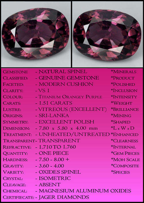 1.51CT SPINEL [VS] ~ TITANIUM ORANGE PURPLE NATURAL UNHEATED GEMSTONE.