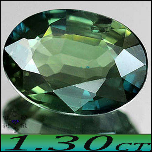 1.30CT NATURAL SAPPHIRE [VS] ~ FOREST BLUISH GREEN OVAL POLISHED THAILAND GEMSTONE.