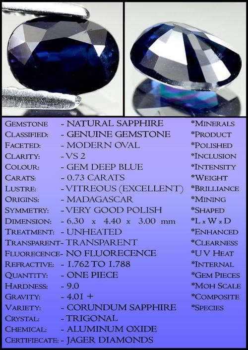 UNHEATED GEM DEEP BLUE PERFECTLY POLISHED MAGICAL OVAL SHAPED SAPPHIRE [VS].