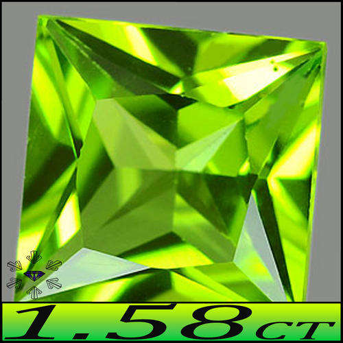 1.58CT UNHEATED GEM GREEN PERIDOT [VVS] ~ SQUARE PRINCESS POLISHED THAILAND GEMSTONE.. .