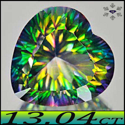 13.04CT VIVID MYSTIC RAINBOW QUARTZ - STUNNING FIRE GREEN CONCAVE HEART