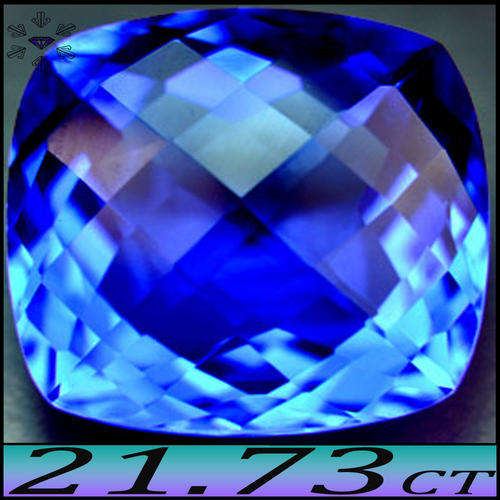 21.73CT BLISTERING TANZANITE BLUE COLOURED QUARTZ [VVS] ~ CHECKERBOARD CUSHION POLISHED GEMSTONE