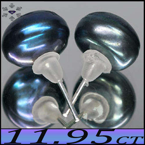 NATURAL SILVER PEARL EARRINGS ~ PAIR OF MULTI COLOUR ROUND GEMS