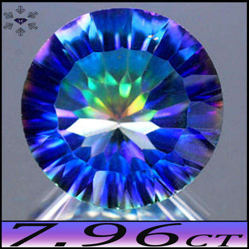 7.96CT ROUND CONCAVE CUT MYSTIC QUIP QUARTZ [VVS] ~ CLEAN COOL DEEP BLUE  ROUND GEMSTONE