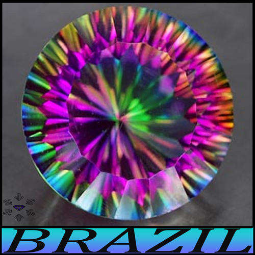 19.46CT MYSTIC GREEN QUARTZ [VVS] SCINTILLATING ROUND CONCAVE CUT NATURAL GEM