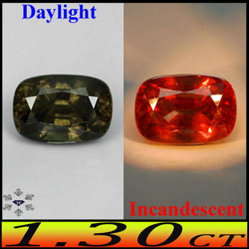 1.30ct Extremely Rare Umba Valley Garnet Gem - VS - Sunning Vivid Colour Changing Cushion