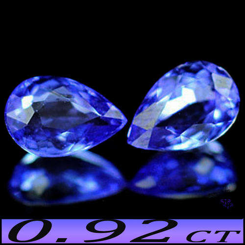 0.92CT FLAWLESS PAIR MATCHING TANZANITES [IF] - VIOLETISH DEEP BLUE PRECISION POLISHED PEARS