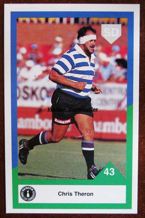 1992 WESTERN PROVINCE RUGBY Currie Cup card - Chris Theron #43