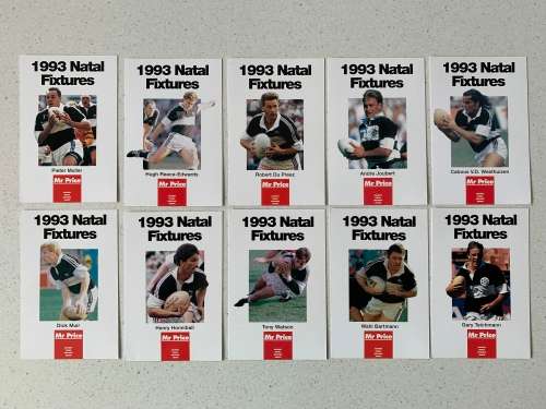 10x 1993 Natal Fixtures Player Rugby Cards - Complete Set
