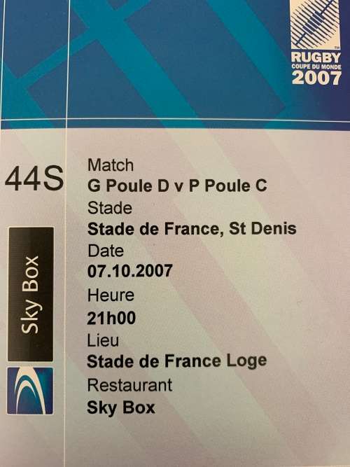 RUGBY WORLD CUP 2007 - VIP Ticket box - 7 October 2007 at 21h00