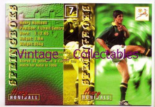SPRINGBOKS 1997 Panini Rugby Card - HENRY HONIBALL #7