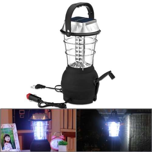 36 LED Outdoor Super Bright Hand Crank Solar Lantern Black