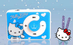 HELLO KITTY MINI MP3 PLAYER/FM  with Clip +cable +earphone+ box (Blue or green)