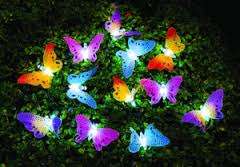 FIBRE OPTIC BUTTERFLY STRING LIGHTS - SOLAR POWERED (SET OF 12)