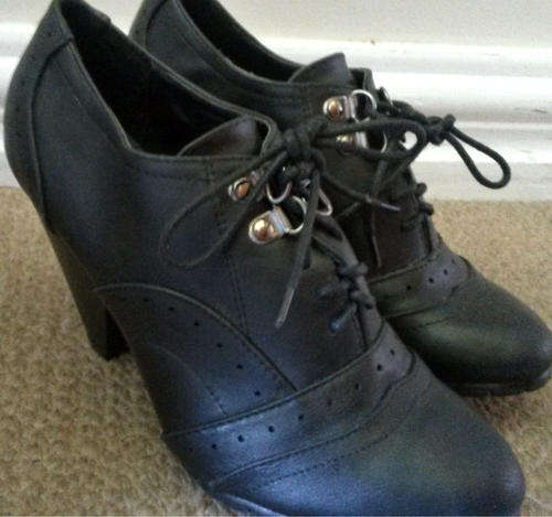 Black Leather Lace Up Heeled Brogue Shoes Size 5