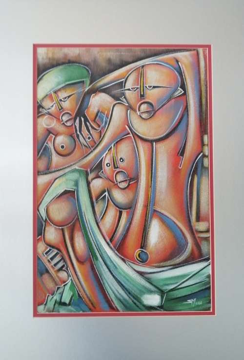 A VERY UNIQUE ABSTRACT ON CANVAS SIGNED S M. VERY NICE!!