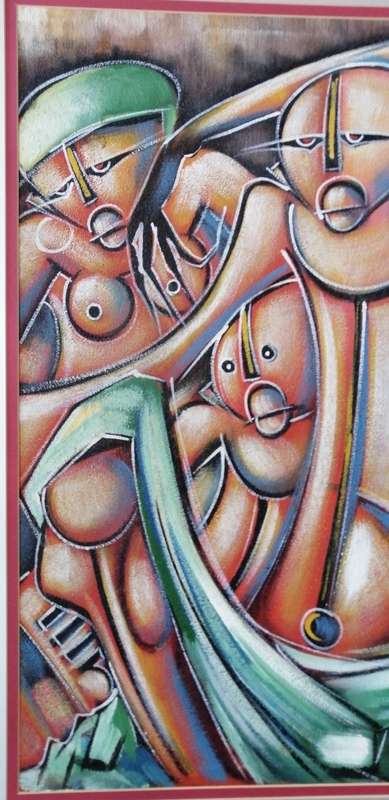 A VERY UNIQUE ABSTRACT ON CANVAS SIGNED S M. VERY NICE!!