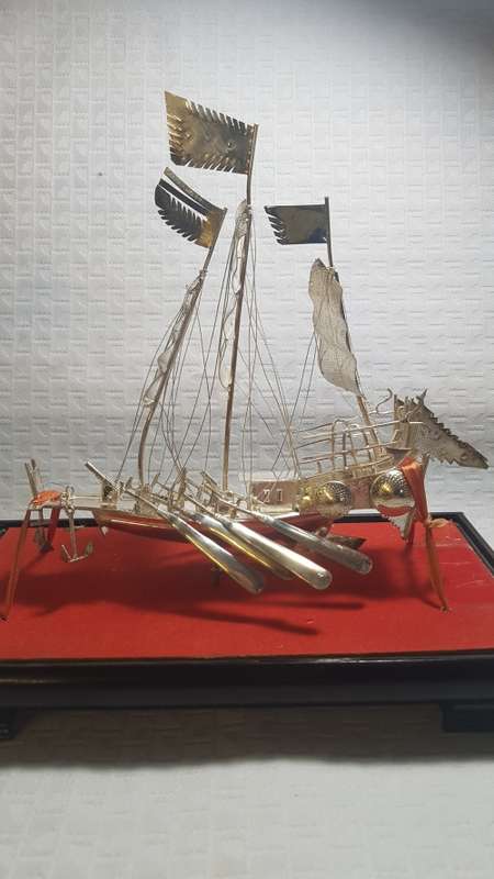 Exquisite!! Old Chinese Export Silver War Ship!